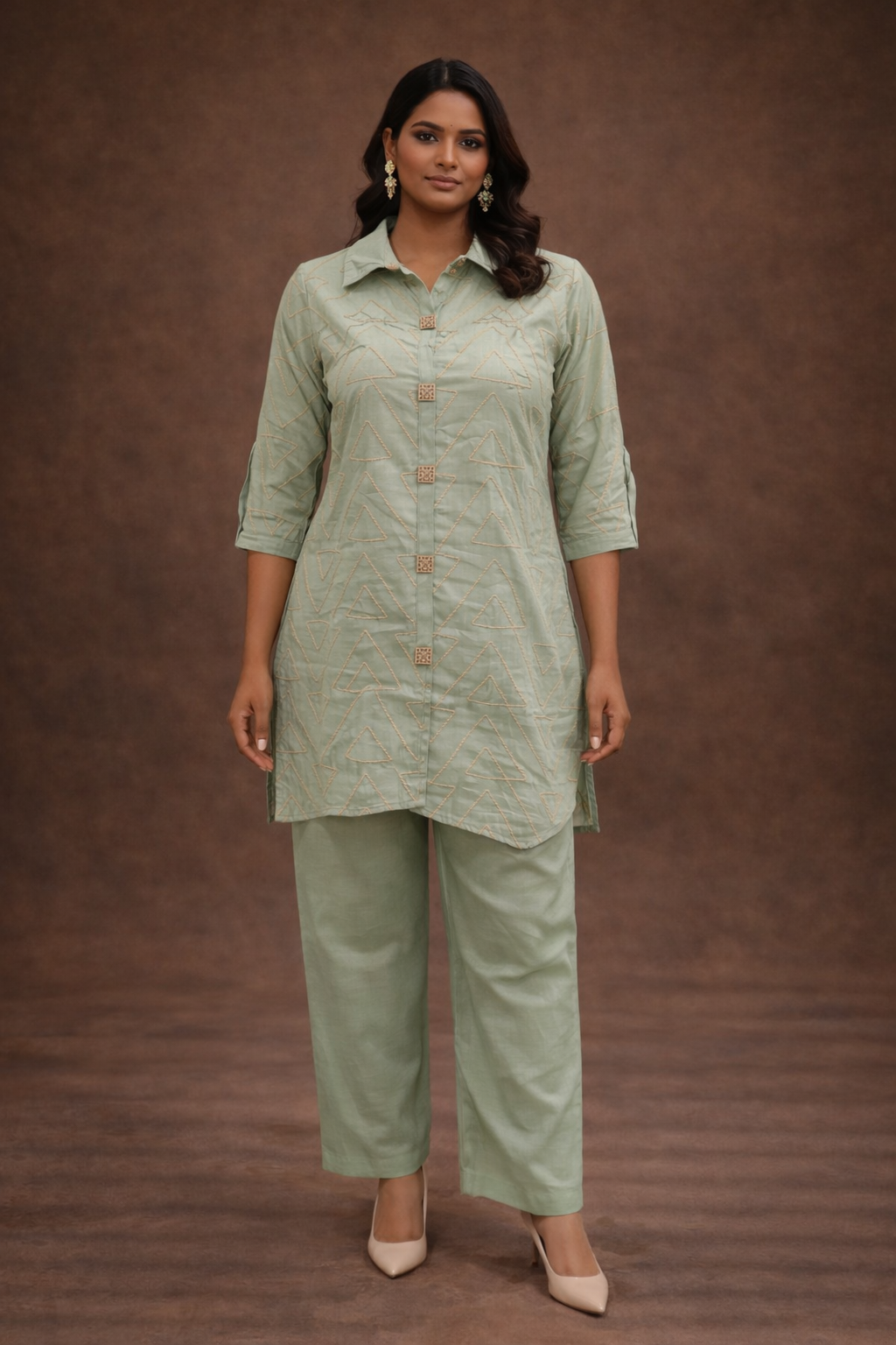 Women's Sage Green Linen Cotton Co-ord Set